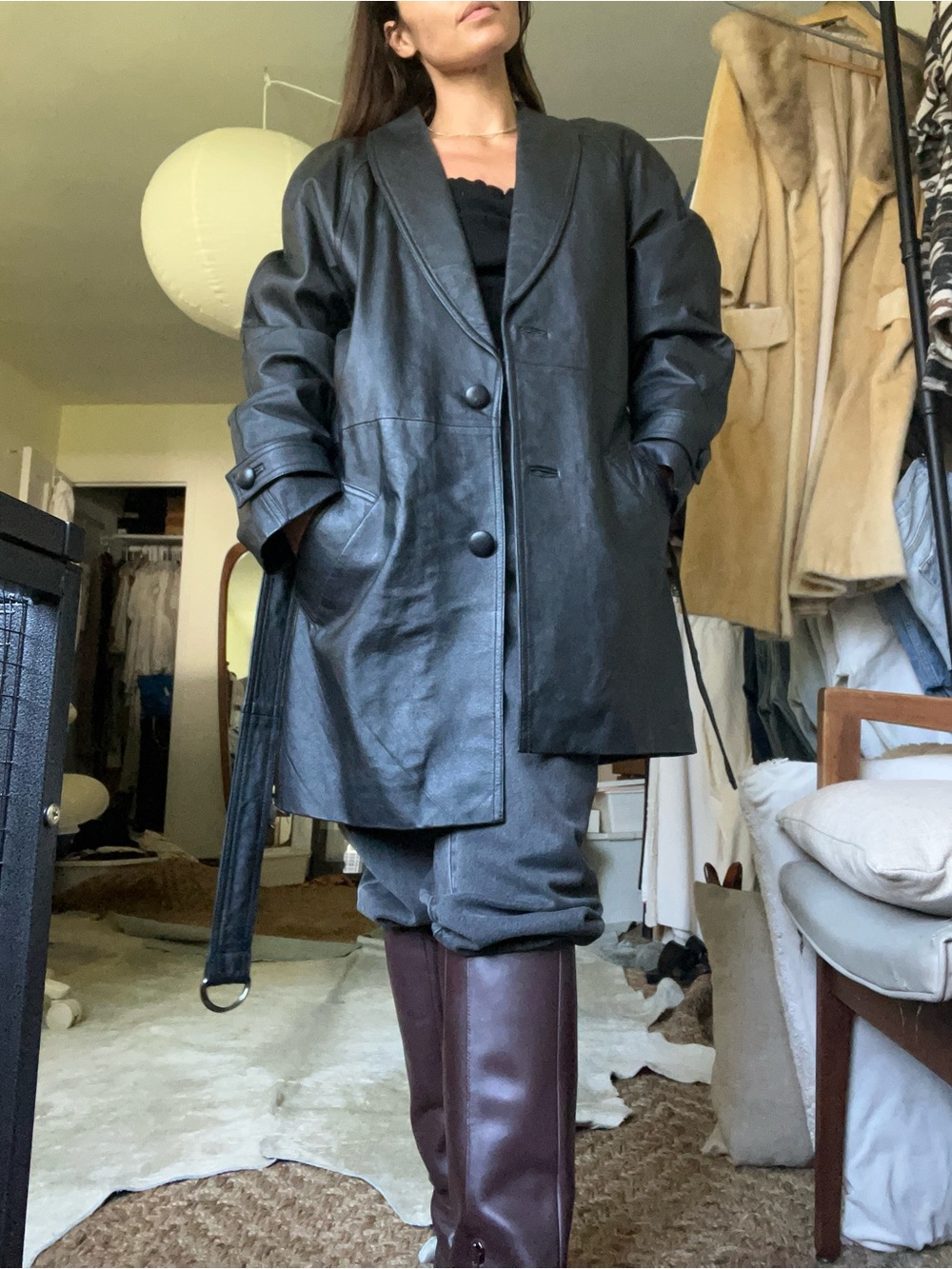 Vintage Black Leather 80's / 90’s Trench Coat
